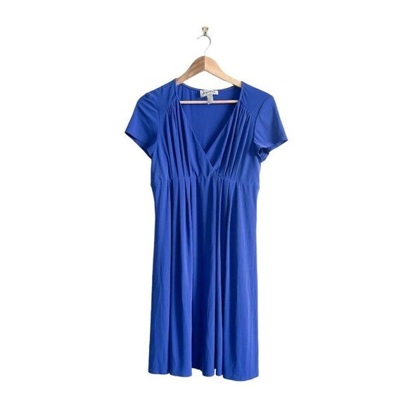 Joseph Ribkoff Dress V-Neck Crossover Royal Blue Pleated Womens 10 Short Sleeve - Picture 1 of 9